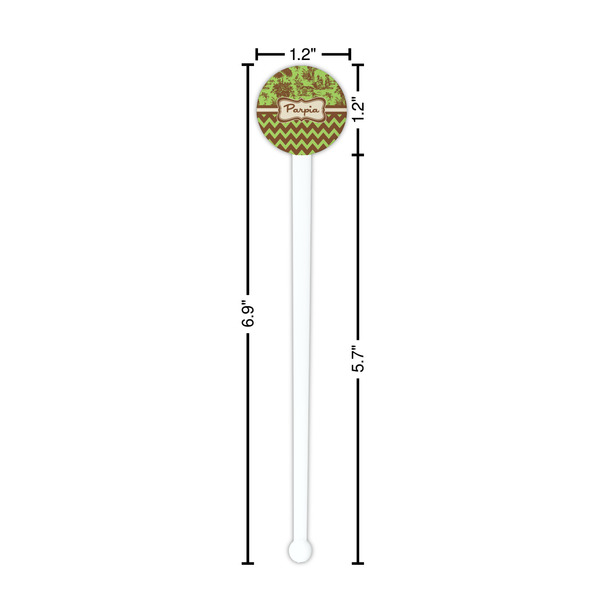 Green & Brown Toile & Chevron White Plastic 7" Stir Stick - Round - Dimensions