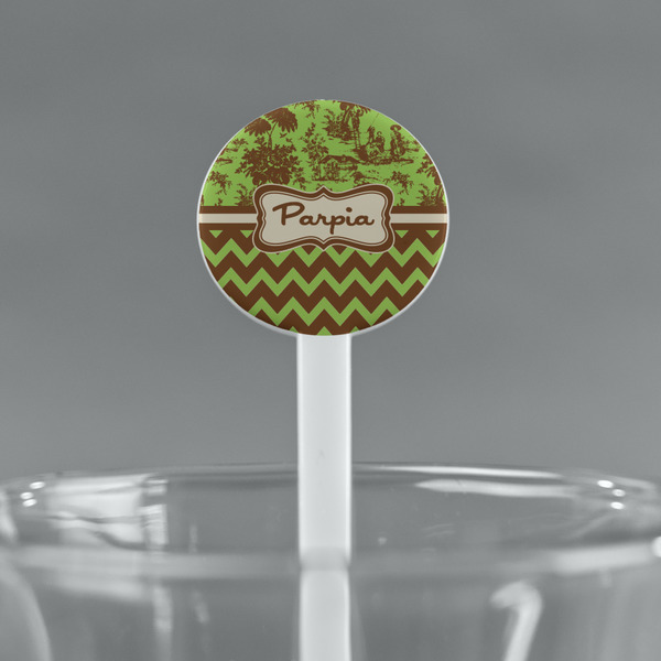 Green & Brown Toile & Chevron White Plastic 7" Stir Stick - Round - Main