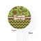 Green & Brown Toile & Chevron White Plastic 7" Stir Stick - Single Sided - Round - Front & Back