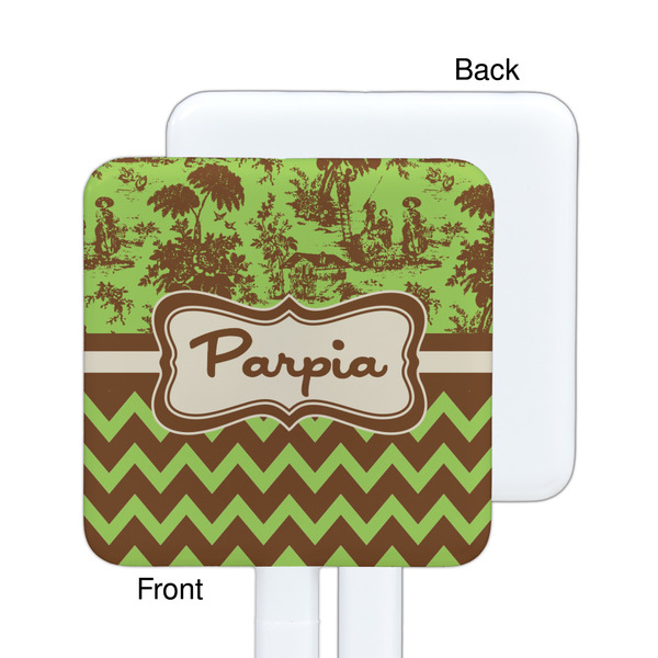 Green & Brown Toile & Chevron White Plastic Stir Stick - Single Sided - Square - Approval