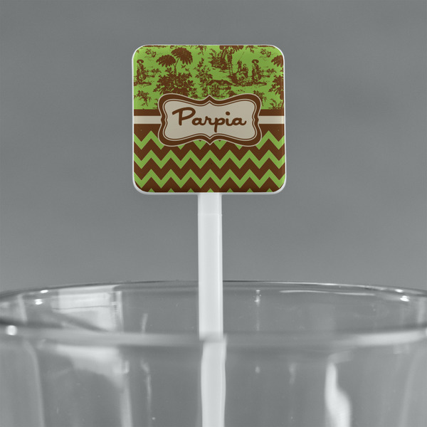 Green & Brown Toile & Chevron White Plastic Stir Stick - Square - Main