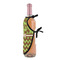 Green & Brown Toile & Chevron Wine Bottle Apron - DETAIL WITH CLIP ON NECK