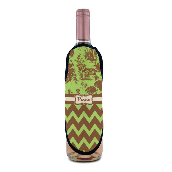 Green & Brown Toile & Chevron Wine Bottle Apron - IN CONTEXT