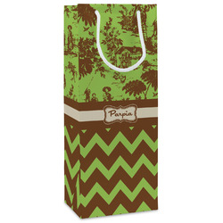 Green & Brown Toile & Chevron Wine Gift Bags (Personalized)