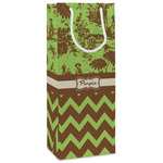 Green & Brown Toile & Chevron Wine Gift Bags - Matte (Personalized)