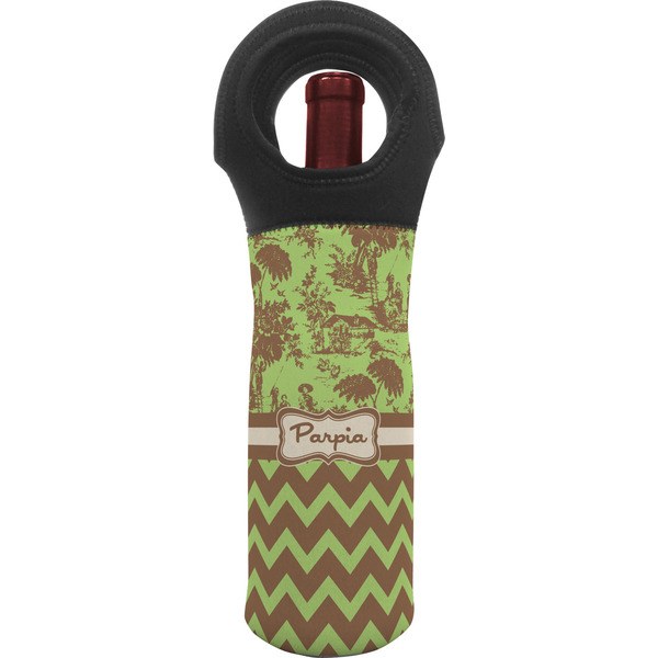 Custom Green & Brown Toile & Chevron Wine Tote Bag (Personalized)