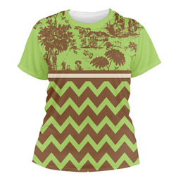 Green & Brown Toile & Chevron Women's Crew T-Shirt - X Small (Personalized)