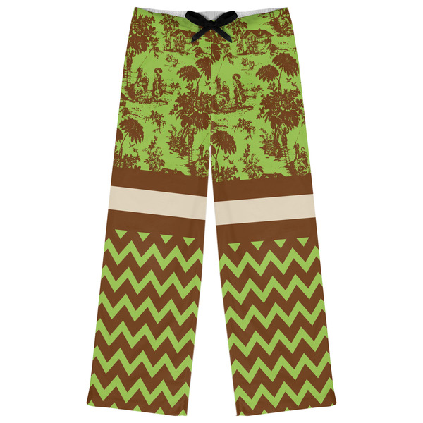 Custom Green & Brown Toile & Chevron Womens Pajama Pants - XS