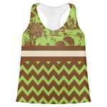 Green & Brown Toile & Chevron Womens Racerback Tank Top - X Large