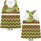 Green & Brown Toile & Chevron Womens Racerback Tank Tops - Medium - Front and Back