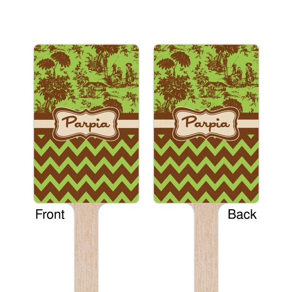 Green & Brown Toile & Chevron Wooden 6.25" Stir Stick - Rectangular - Double Sided - Front & Back