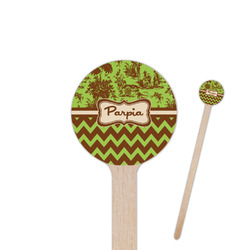 Green & Brown Toile & Chevron 6" Round Wooden Stir Sticks - Double Sided (Personalized)