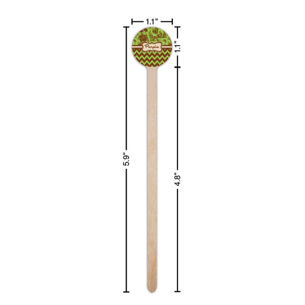 Green & Brown Toile & Chevron Wooden 6" Stir Stick - Round - Dimensions
