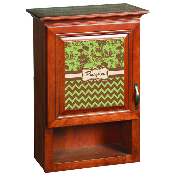 Green & Brown Toile & Chevron Wooden Cabinet Decal (Medium)