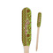 Green & Brown Toile & Chevron Wooden Food Pick - Paddle - Closeup