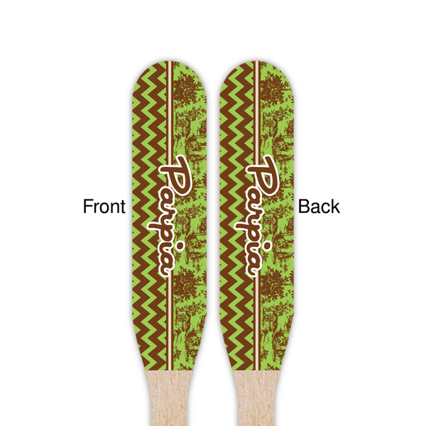 Green & Brown Toile & Chevron Wooden Food Pick - Paddle - Double Sided - Front & Back