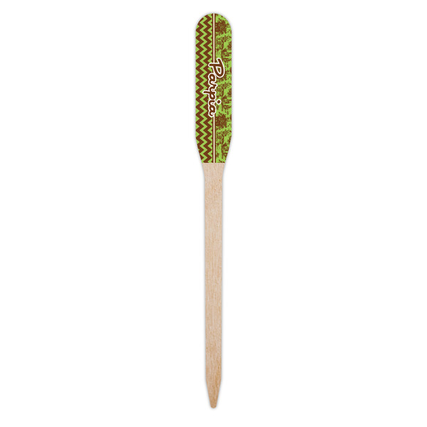 Green & Brown Toile & Chevron Wooden Food Pick - Paddle - Single Pick