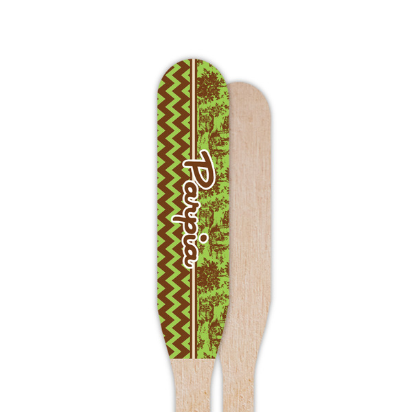 Green & Brown Toile & Chevron Wooden Food Pick - Paddle - Single Sided - Front & Back