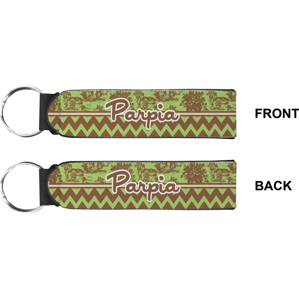 Green & Brown Toile & Chevron Wristlet (Front + Back)