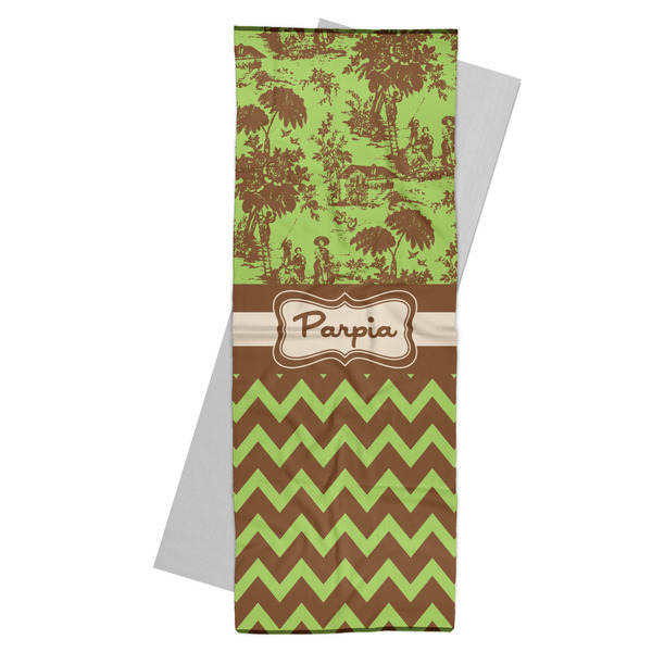 Custom Green & Brown Toile & Chevron Yoga Mat Towel (Personalized)