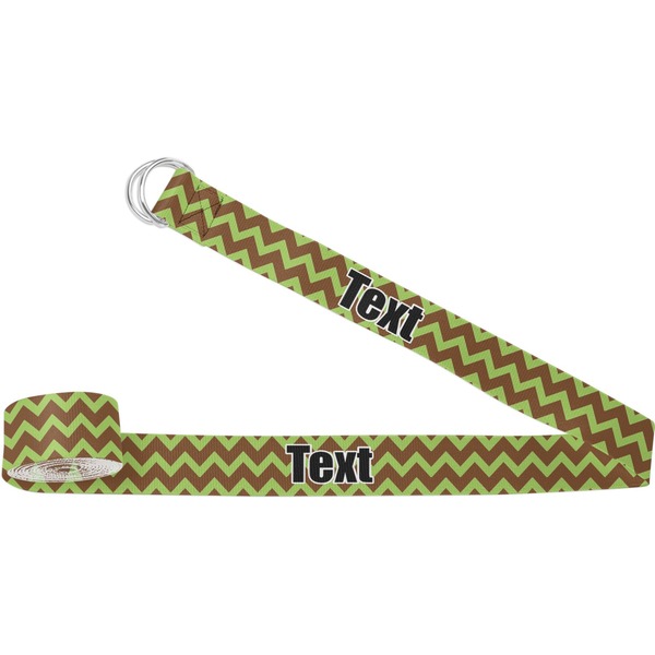 Custom Green & Brown Toile & Chevron Yoga Strap (Personalized)