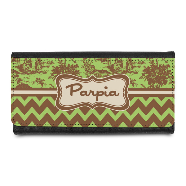 Custom Green & Brown Toile & Chevron Leatherette Ladies Wallet (Personalized)
