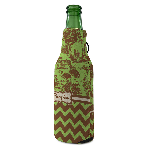 Green & Brown Toile & Chevron Zipper Bottle Cooler - ANGLE (bottle)