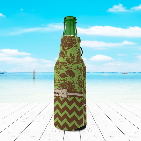 Green & Brown Toile & Chevron Zipper Bottle Cooler - LIFESTYLE