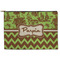 Green & Brown Toile & Chevron Zipper Pouch Large (Front)