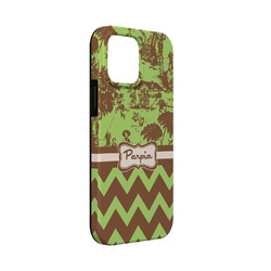 Green & Brown Toile & Chevron iPhone Case - Rubber Lined - iPhone 13 Mini (Personalized)