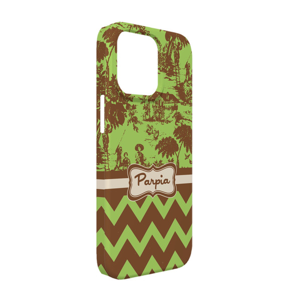 Custom Green & Brown Toile & Chevron iPhone Case - Plastic - iPhone 13 Pro (Personalized)