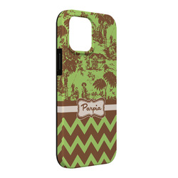 Green & Brown Toile & Chevron iPhone Case - Rubber Lined - iPhone 13 Pro Max (Personalized)