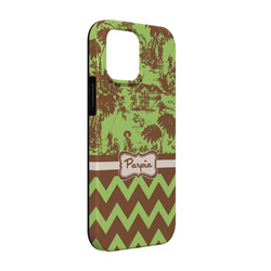 Green & Brown Toile & Chevron iPhone Case - Rubber Lined - iPhone 13 Pro (Personalized)