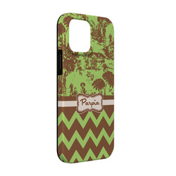 Green & Brown Toile & Chevron iPhone Case - Rubber Lined - iPhone 13 (Personalized)