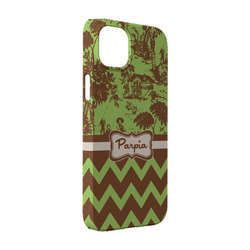 Green & Brown Toile & Chevron iPhone Case - Plastic - iPhone 14 (Personalized)