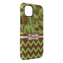 Green & Brown Toile & Chevron iPhone Case - Rubber Lined - iPhone 14 Plus (Personalized)