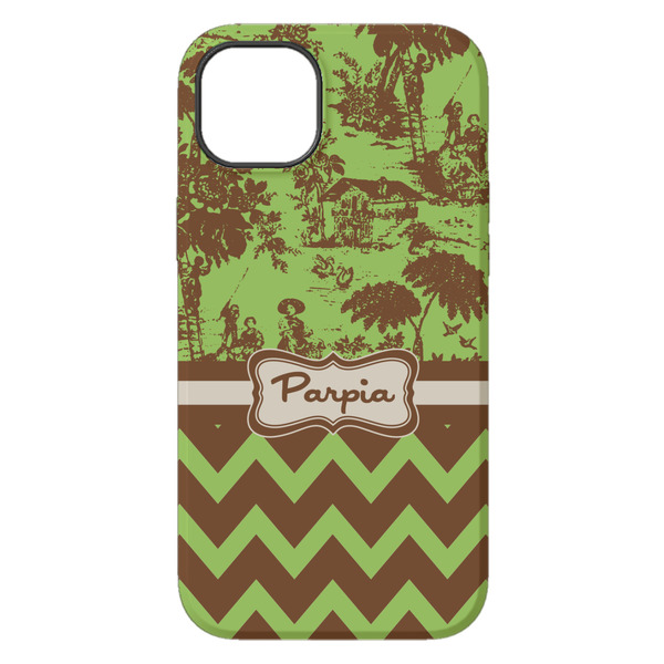 Green & Brown Toile & Chevron iPhone 14 Plus Tough Case - Back