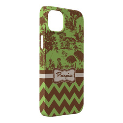 Green & Brown Toile & Chevron iPhone Case - Plastic - iPhone 14 Pro Max (Personalized)