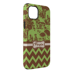 Green & Brown Toile & Chevron iPhone Case - Rubber Lined - iPhone 14 Pro Max (Personalized)