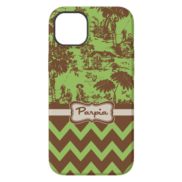 Green & Brown Toile & Chevron iPhone 14 Pro Max Tough Case - Back