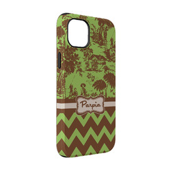 Green & Brown Toile & Chevron iPhone Case - Rubber Lined - iPhone 14 Pro (Personalized)