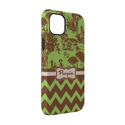 Green & Brown Toile & Chevron iPhone Case - Rubber Lined - iPhone 14 (Personalized)