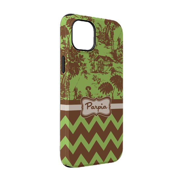 Custom Green & Brown Toile & Chevron iPhone Case - Rubber Lined - iPhone 14 (Personalized)