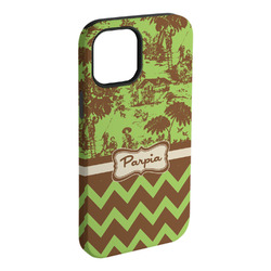 Green & Brown Toile & Chevron iPhone Case - Rubber Lined - iPhone 15 Plus (Personalized)