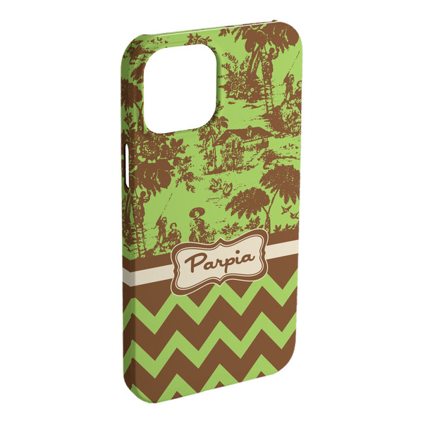 Custom Green & Brown Toile & Chevron iPhone Case - Plastic (Personalized)