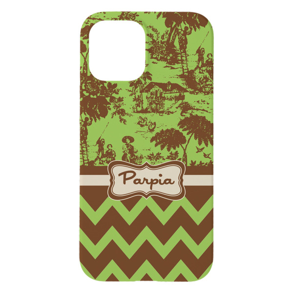 Green & Brown Toile & Chevron iPhone 15 Pro Max Case - Back