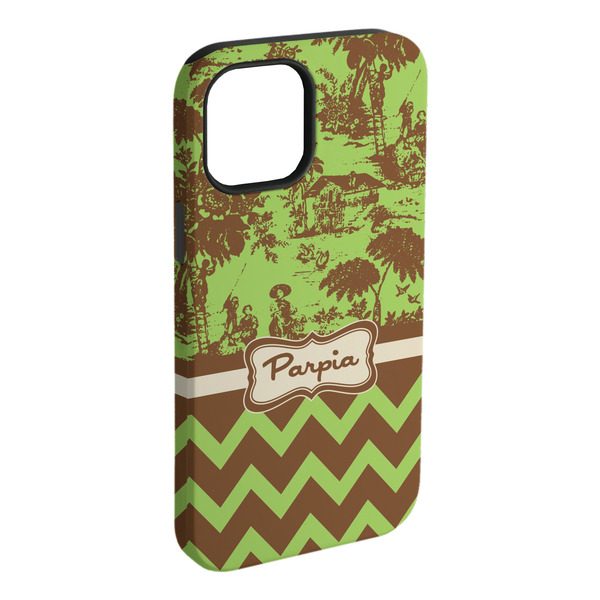 Custom Green & Brown Toile & Chevron iPhone Case - Rubber Lined (Personalized)