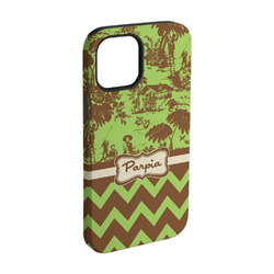 Green & Brown Toile & Chevron iPhone Case - Rubber Lined - iPhone 15 Pro (Personalized)