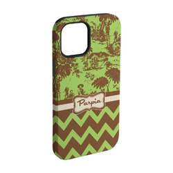 Green & Brown Toile & Chevron iPhone Case - Rubber Lined - iPhone 15 (Personalized)