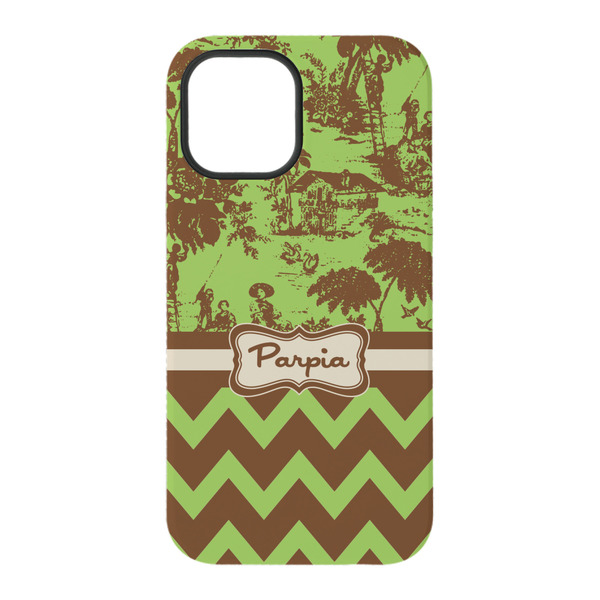 Green & Brown Toile & Chevron iPhone 15 Tough Case - Back